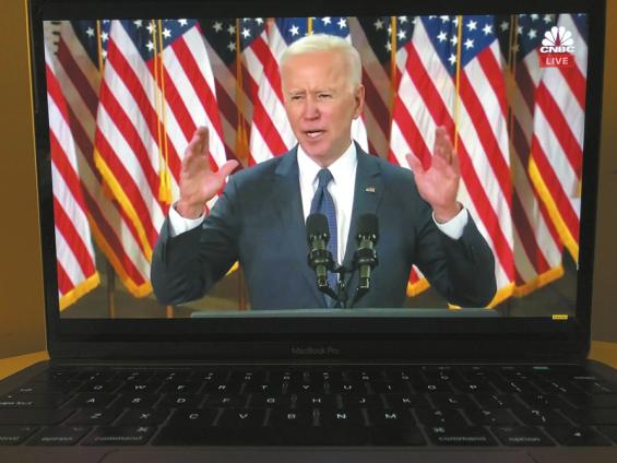 3月31日,美国总统拜登在宾夕法尼亚州匹兹堡市发表讲话.新华社发